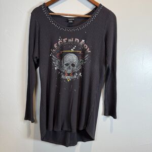 Torrid Waffle Knit Long Sleeve Skull with Angel Wings Gray Women's Size 1 1X 14